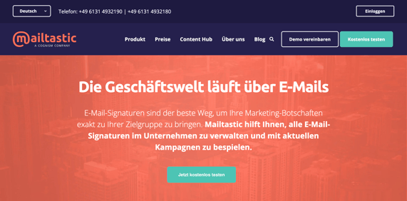 Screenshot der Website von Mailtastic